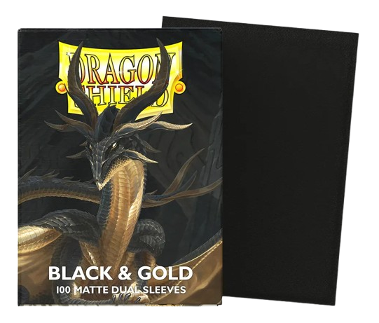 100 Micas Dragon Shield Black anda Gold - Matte Dual Sleeves - Standard Size