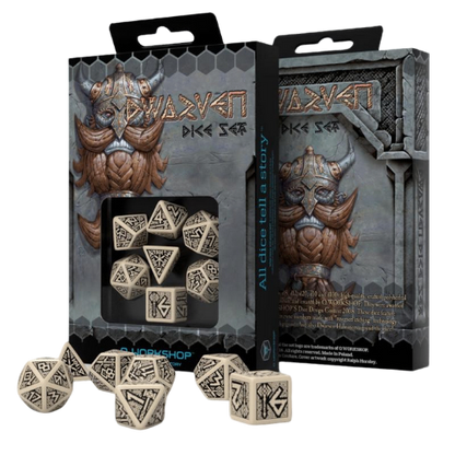 Q Workshop: Dwarven - Beige/Negro Juego de Dados