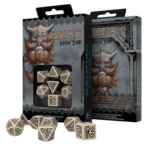 Q Workshop: Dwarven - Beige/Negro Juego de Dados