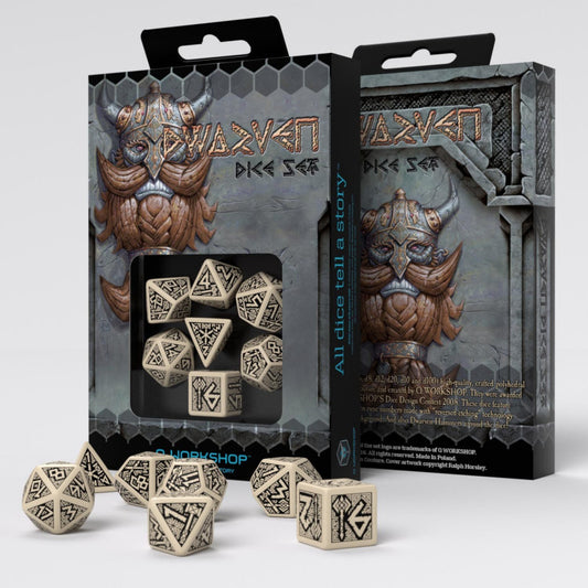 Q Workshop: Dwarven - Beige/Negro Juego de Dados