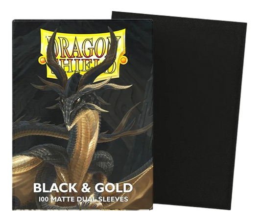 100 Micas Dragon Shield Black anda Gold - Matte Dual Sleeves - Standard Size